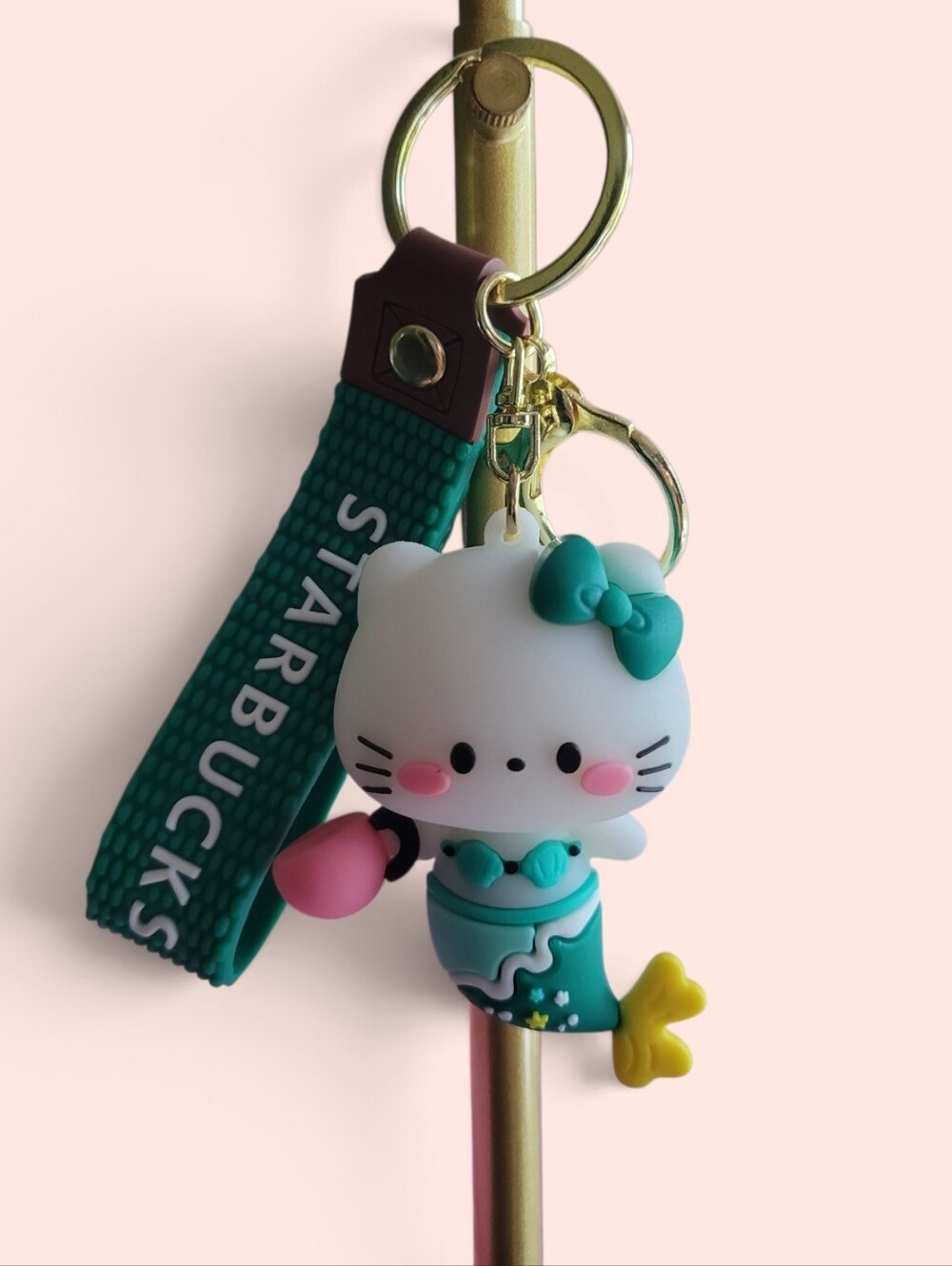 RARE Starbucks White & Teal Hello Kitty Mermaid Keychain with Pink Accent